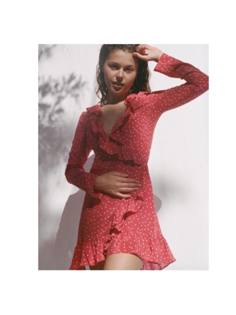 Realisation Par Red Star-Print Ruffle Wrap Mini Dress - Picture 3 of 4